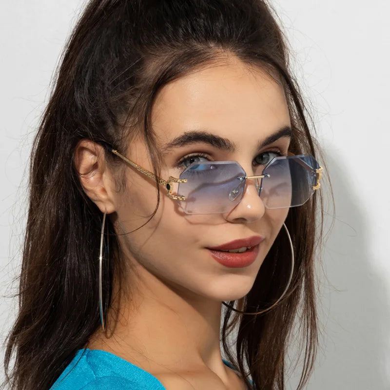 Retro Sunglasses Women Brand Designer Rimless Polygon Sun Glasses Fashion Shades Square Cutting Lens Ladies Frameless Eyeglasses