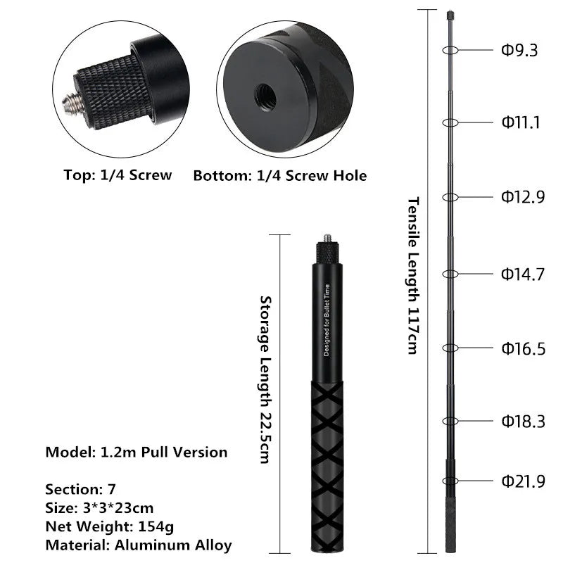 Invisible Extended Edition Selfie Stick Scalable Monopod for Insta 360 X3 X4 GoPro 13 12 11 10 9 8 DJI OSMO 5 PRO Stick Tripod