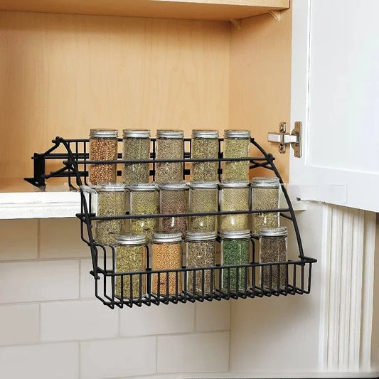 3-Tier Pull-Down Cabinet Spice Rack Metal Kitchen Organizer Shelf Space-Saving Storage Stand for Spices and Pantry Items