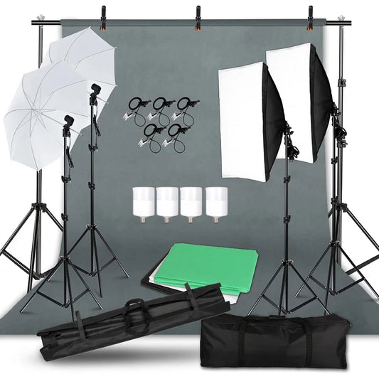 Photography Lighting Kit Umbrella Photo Background Muslin Backdrops Softbox Light Stand Portable Bag Soft BoxFor Photo Studio