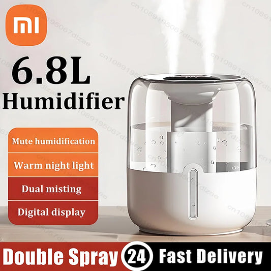 Xiaomi 6.8L Large Capacity Double Spray Quiet Humidifier USB For Home Bedroom Office With LED Night Light Essential Oil Diffuser