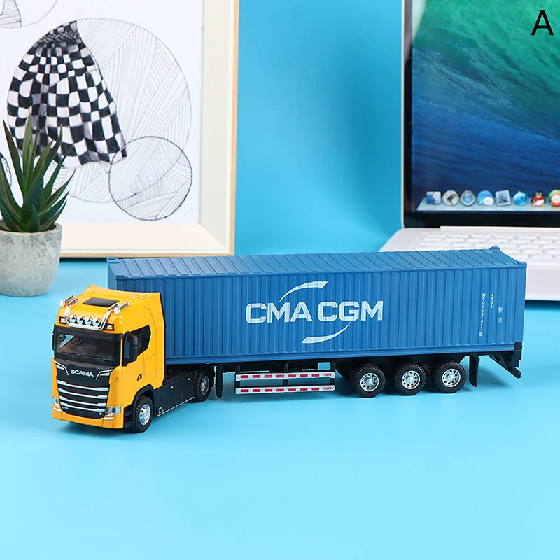 1:36 Diecast Alloy Truck Head Model Toy Container Truck Pull Back With Light Engineering Transport Vehicle Boy Toys For Children