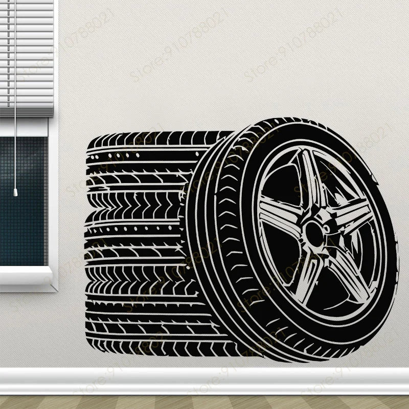 Tyres Wall Stickers Race Car Wheel Auto Motorcycle Sport Tire Shop Auto Repair Service Vinyl Decor Garage Decals Wallpaper S572