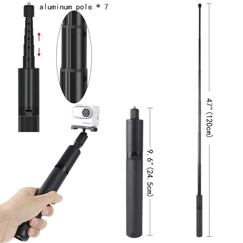 For Insta360 X4 2-in-1 Invisible Selfie Stick + Tripod Extendable For Insta360 X4 / X3 Ace Pro / Gopro 12 11 10 / DJI Action 4 3