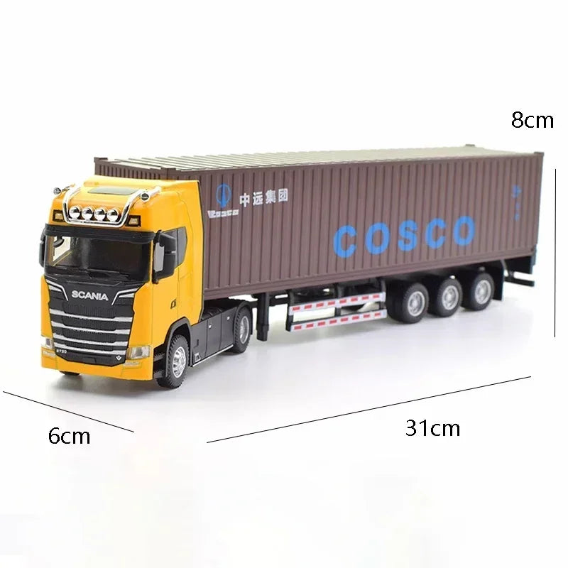 1:50 SCANIA Diecast Metal Model Toy Container truck Pull Back With Sound & Light Trailer Car Toys Xmas Gifts