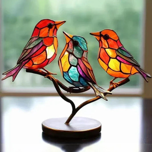 2/3/5bird Desktop Stained Acrylic Birds Branch Desktop Ornaments Double Sided Multicolor Craft Statue Ornaments Decoration New