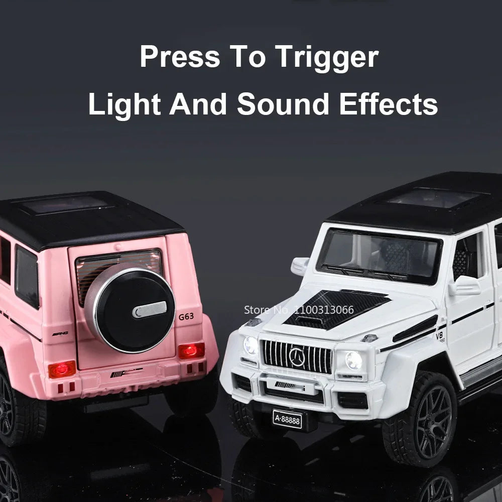 1:32 Benz AMG G63 Miniature Model Toy Car Alloy Diecast Door Opened Sound Light Shock Absorption Off-road Vehicle for Boys Gifts