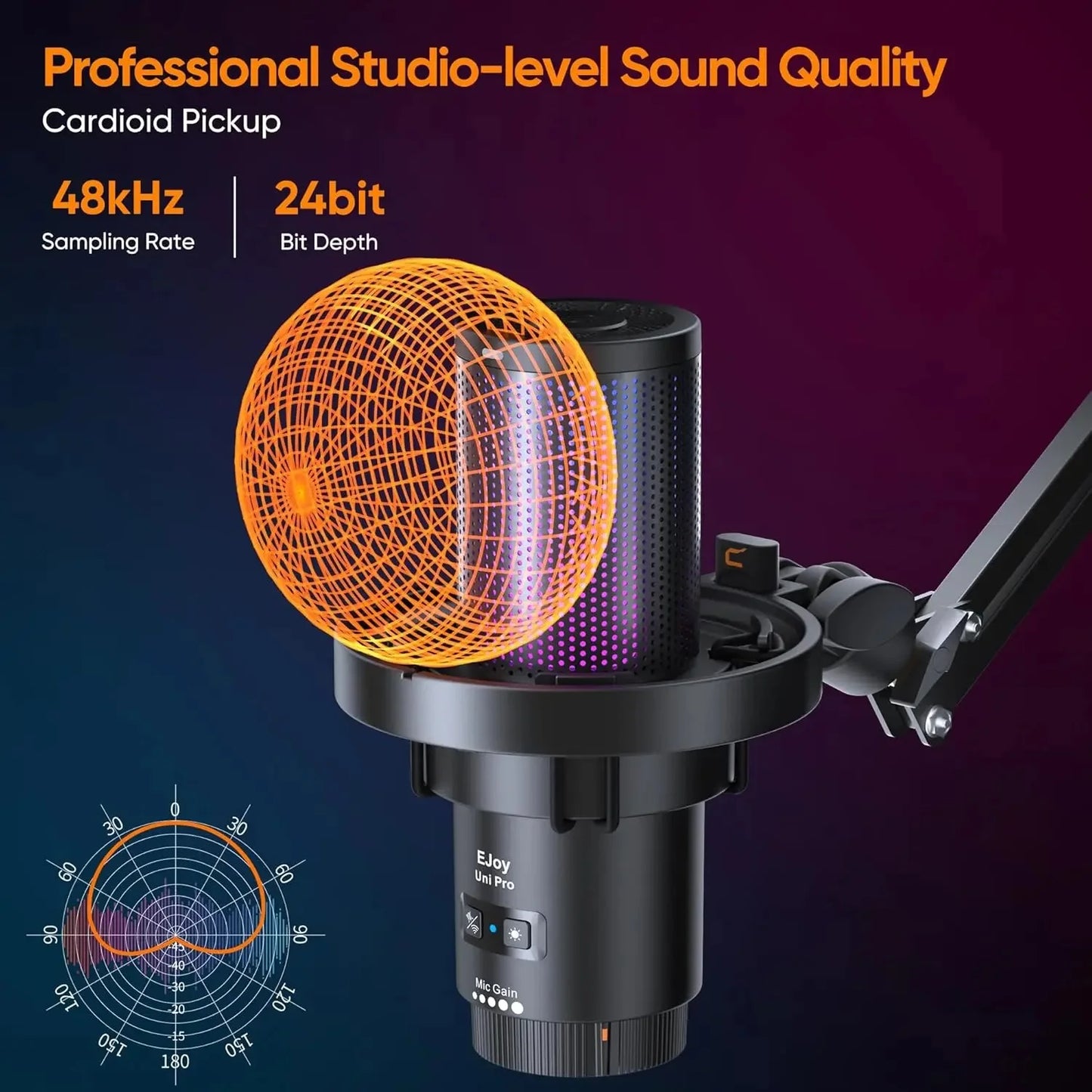 Comica EJoy Uni Pro RGB Cardioid Condenser USB Microphone for PC Laptop Smartphone Podcasting Recording Youtube Live Streaming