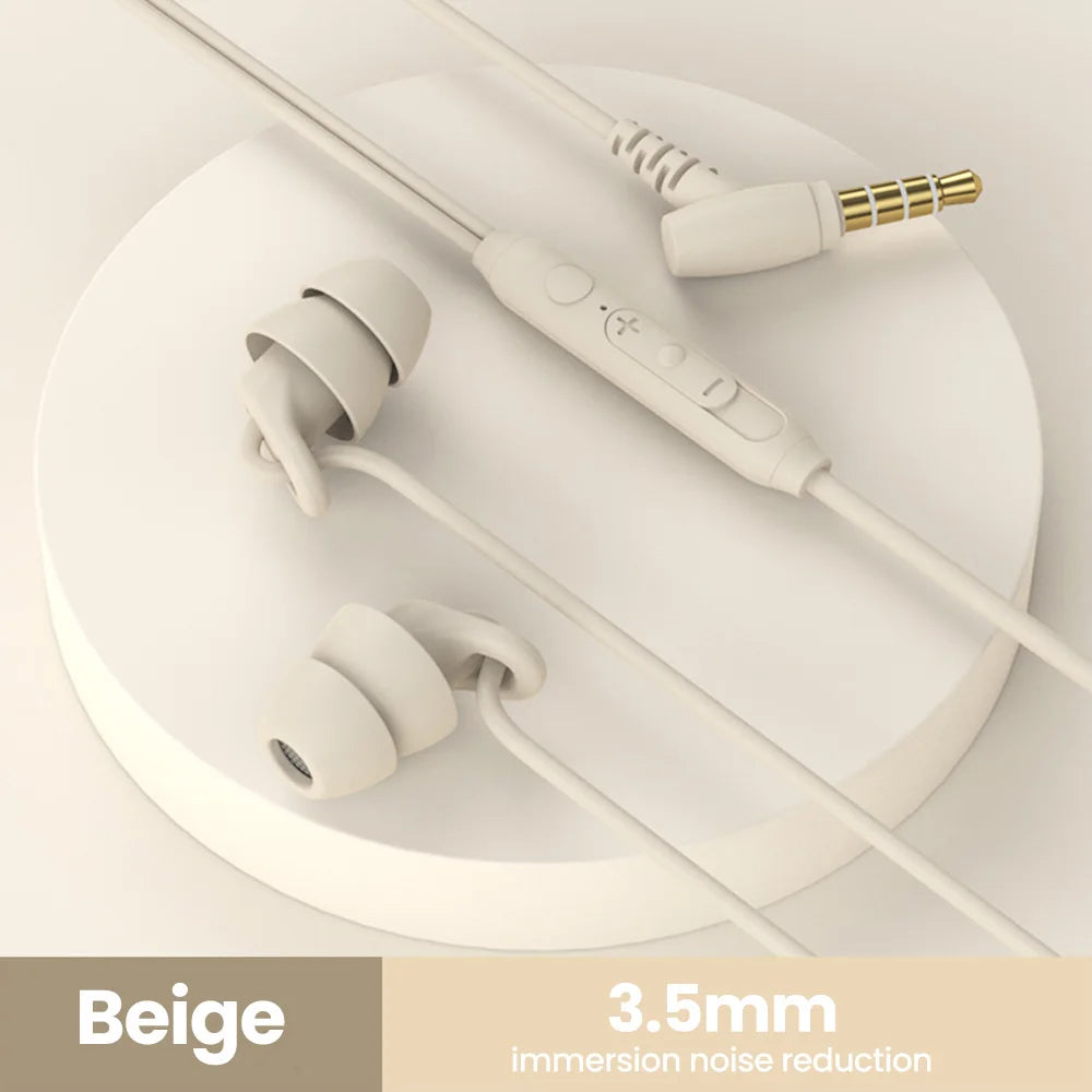 Soft Silicone Headphones Wired Handsfree Type C 3.5mm Jack Earphones In-Ear Sleep Wired Headset With Mic In-line Control Earbuds