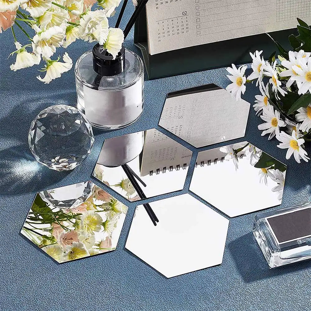 MCDFL Hexagon Acrylic Mirror Wall Stickers Decorative Tiles Self Adhesive Aesthetic Room Home Korean Decor Shower Makeup Panel