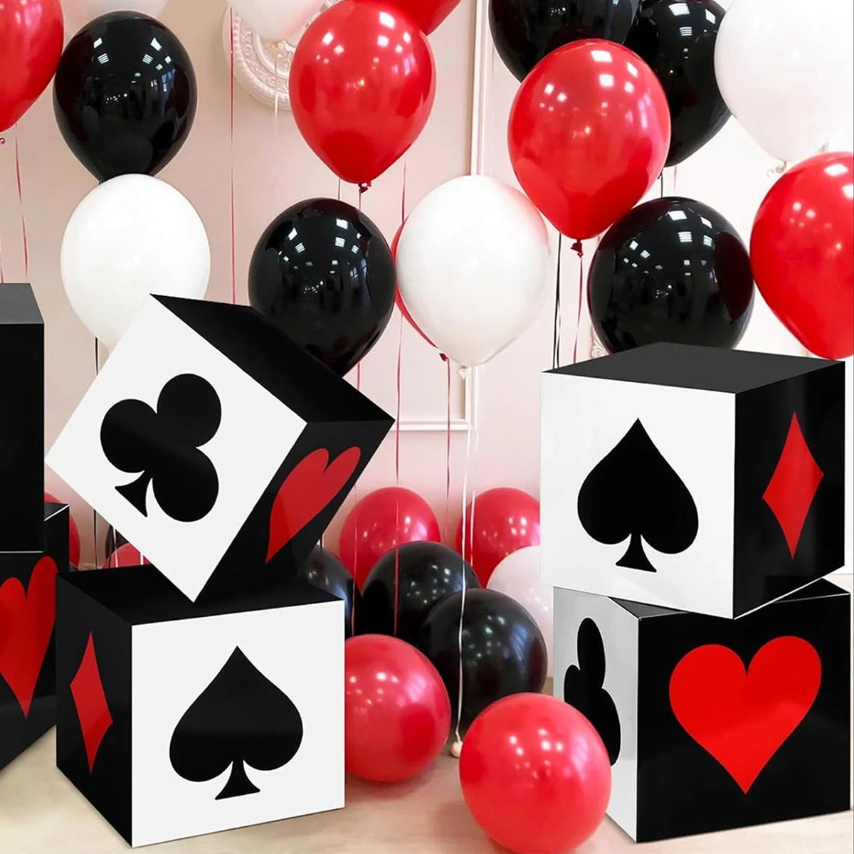 Casino Theme Party Decorations Las Vegas Paper Boxes Red Black Poker Paper Cutouts Party Ceiling for Casino Night Supplies