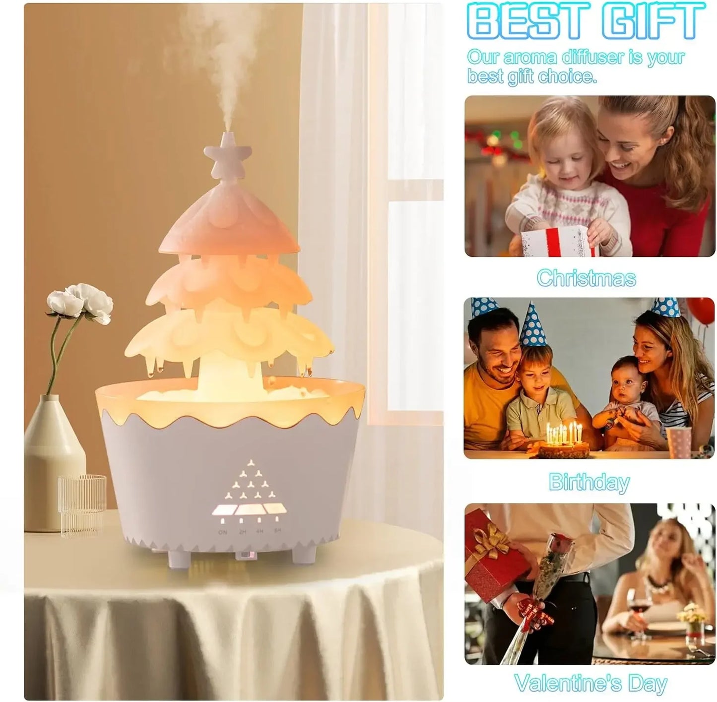 Rain Cloud Aromatherapy Diffuser Ultrasonic Air Humidifier Soothing Water Drops Sound Essential Oil Aroma Diffuser with LED Lamp