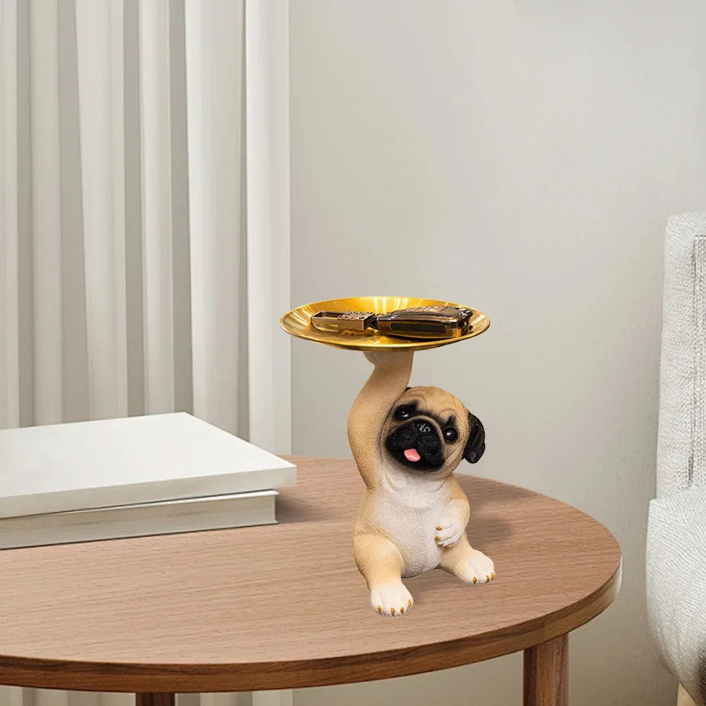 Cute Pug Dog Ornaments Resin Crafts Decorative Pug Dog Statue Versatile Pug Dog Widget Plate Living Room Hallway Home Decoration