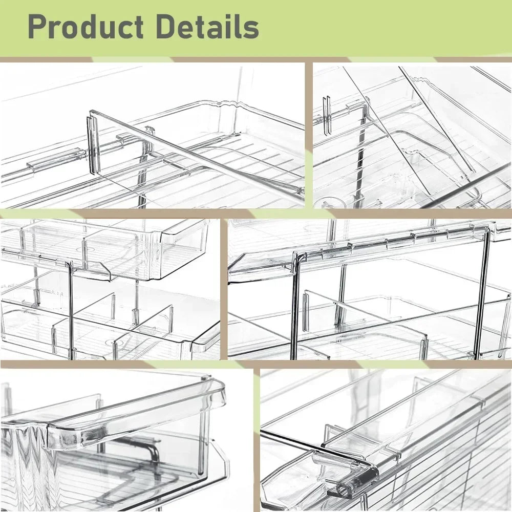 2 Tier Organizer with Dividers, Vanity Countertop Closet Organization, Refrigerator Organizers Storage, Kitchen Pantry Cabinet