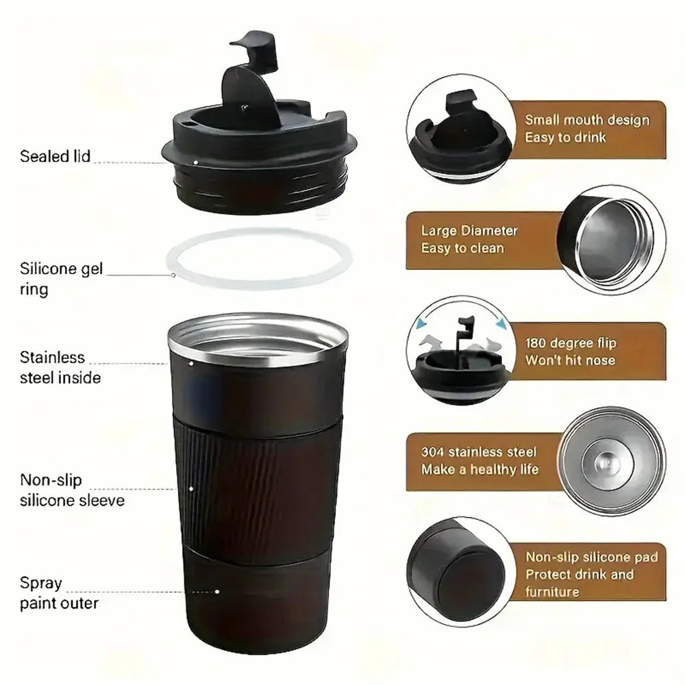 Stainless Steel Insulated Cup 12.85/17.25oz Double-layer Leak-Proof Travel Mug For Outdoor Sports Car Use Portable Vacuum Bottle