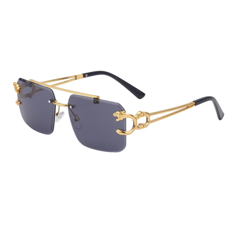 Fashion Leopard Rimless Sunglasses Double Bridges Gradient Ocean Film Shades UV400