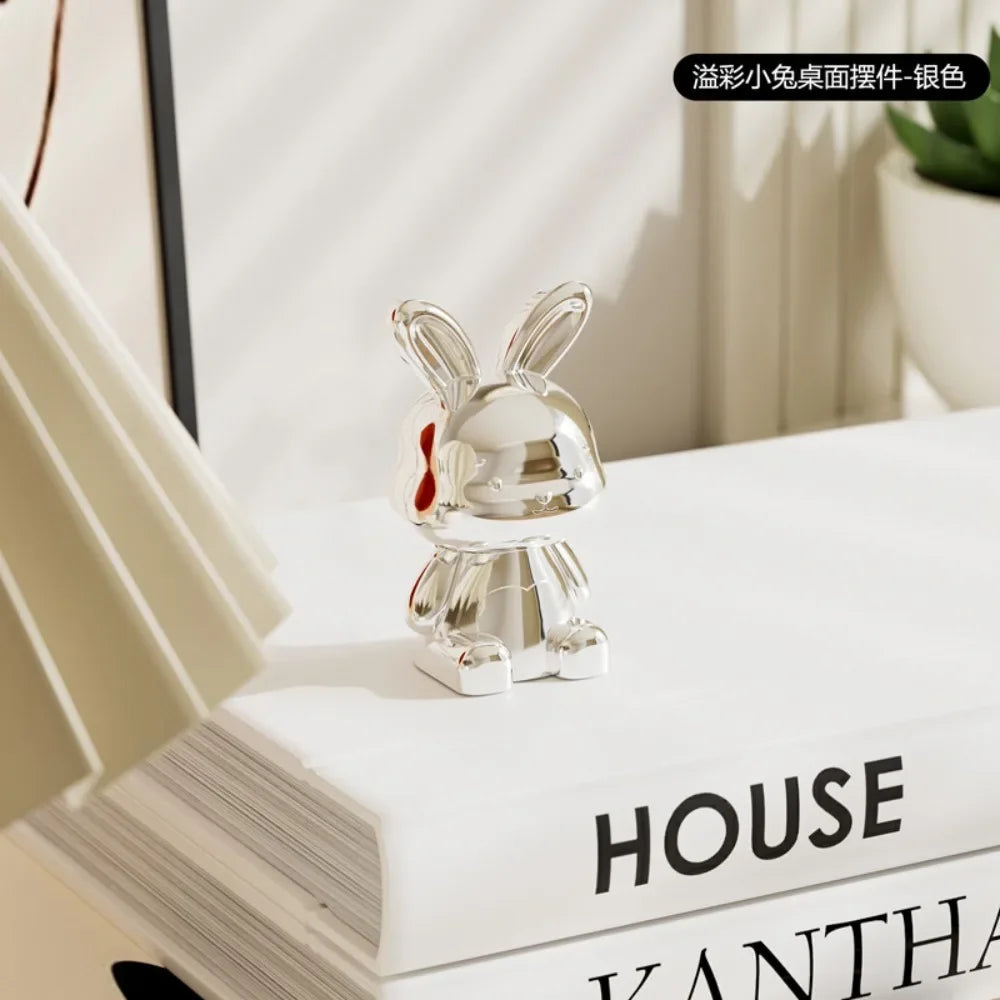 Cartoon Rabbit Decorative Ornament Long Eared Rabbit Eco-friendly Plastic Car Interior Decoration Cute Electroplating Home Decor