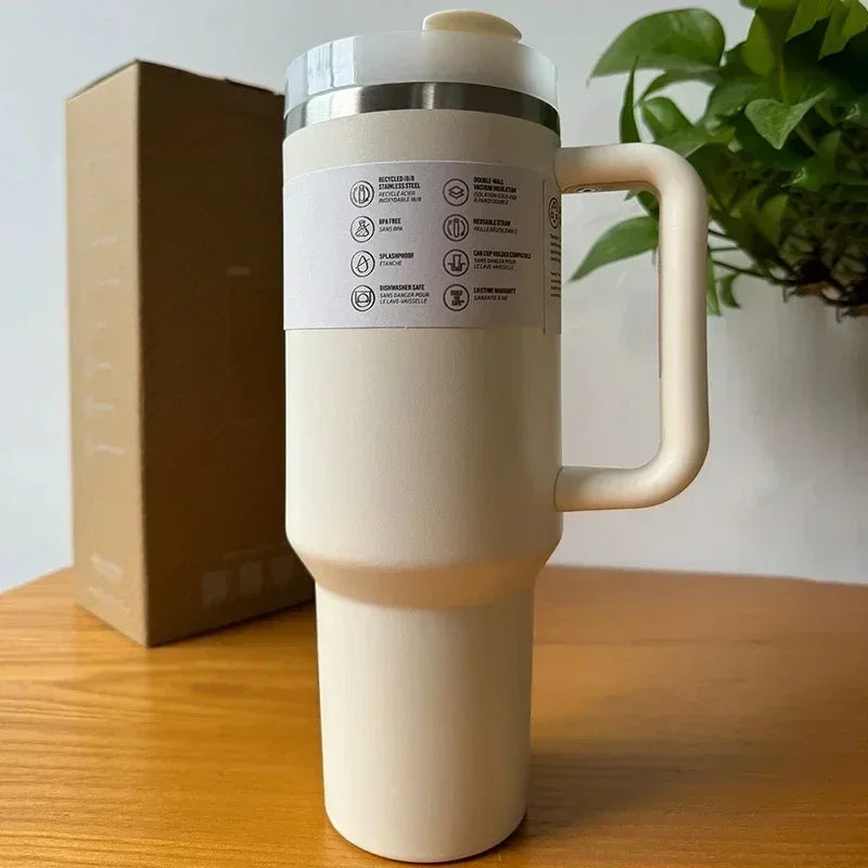 2024 New  Handle Straw Lid Stainless Steel 30oz/40oz Vacuum Insulated Car Mug Double Wall Thermal Iced Travel Cup