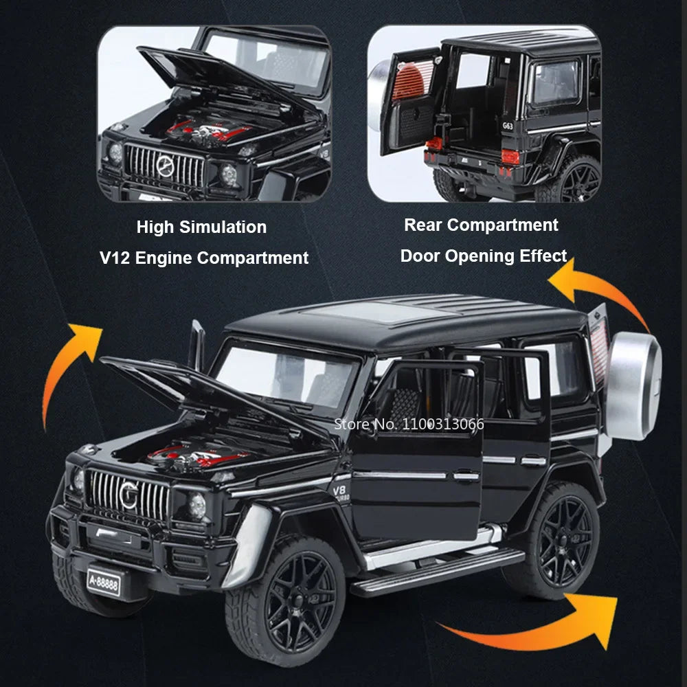 1:32 Benz AMG G63 Miniature Model Toy Car Alloy Diecast Door Opened Sound Light Shock Absorption Off-road Vehicle for Boys Gifts