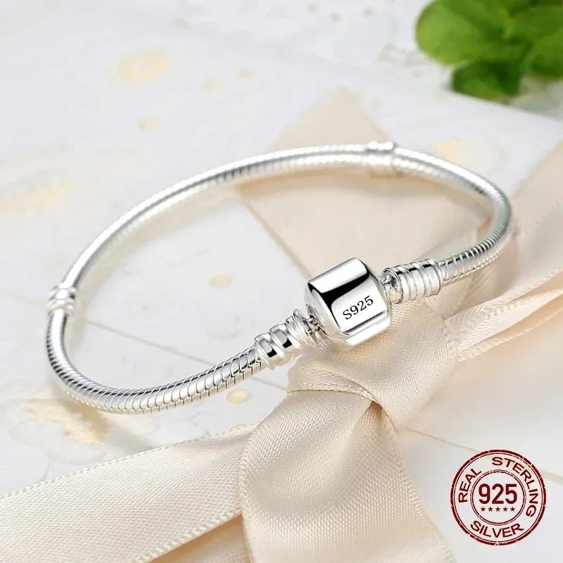 Handmade Original Fine Jewelry 925 Sterling Silver Charm Bracelet Soft Smooth Snake Bone Bracelets for Women