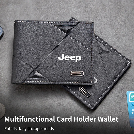 Car Logo Men Short Wallet Folding Credit Card Holder Coin Purse For Jeep Renegade Cherokee Compass Patriot Wrangler JK Rubicon