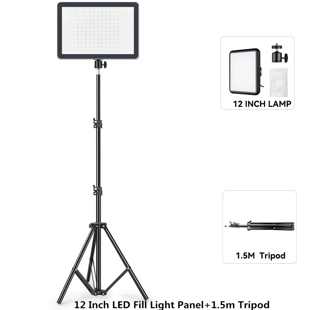 8/12 Inch LED Photography Video Light Panel Lighting Photo Studio Lamp Kit For Shoot Live Streaming Youbube With Tripod Stand