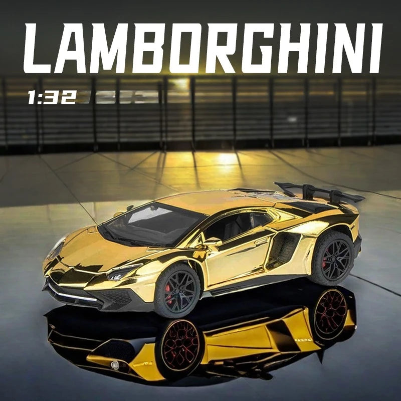 1:32 Electroplated Lamborghini SVJ LP750 Super Car Model with Sound Light Children Boy Diecast Toy Vehicle Miniature Voiture