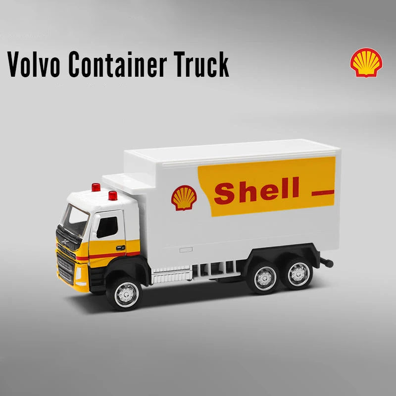 1:72 VOLVO Container Truck Oil Tanker Shell Truck Alloy Trailer Gulf Oil Car Model Children's Pull Back Car Model Truck Boy Toy