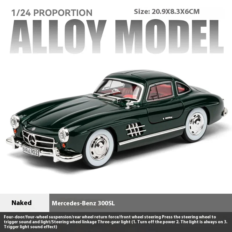 1:24 Mercedes-Benz 300SL Classic Car Alloy Diecast Car Model Home Interior Decoration Ornaments Sound & Light Collect Gift C361