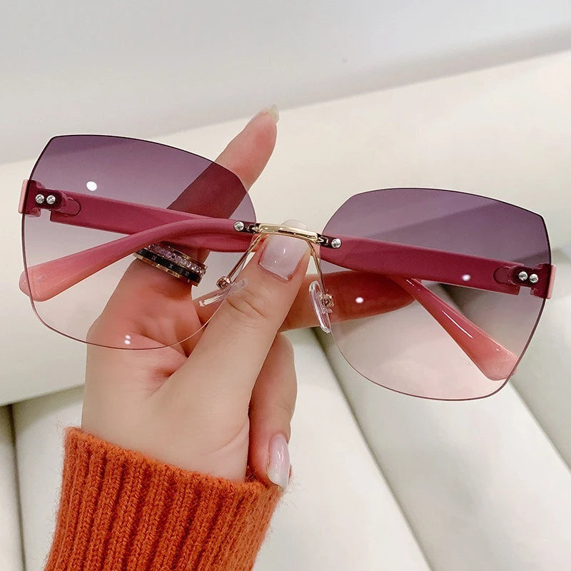 Sunglasses For Women Fashion Rimless Beach Gradient Sunglass Lady Retro Summer Sunglasses UV400