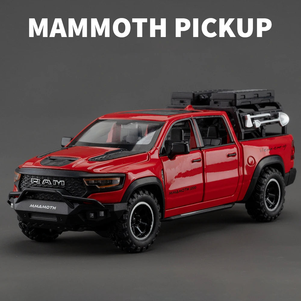 New 1:32 Dodge RAM 1000 TRX Mammoth Picku Alloy Car Model Sound and Light Pull Back Children's Toy Collectibles Birthday Gift