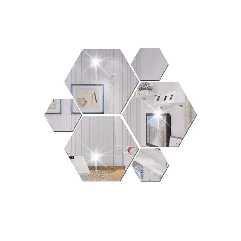 24pcs Hexagon Mirror Sticker 3D Mirror Acrylic Wall Stickers Self Adhesive Decals DIY Bedroom Living Room Bathroom Home Decor