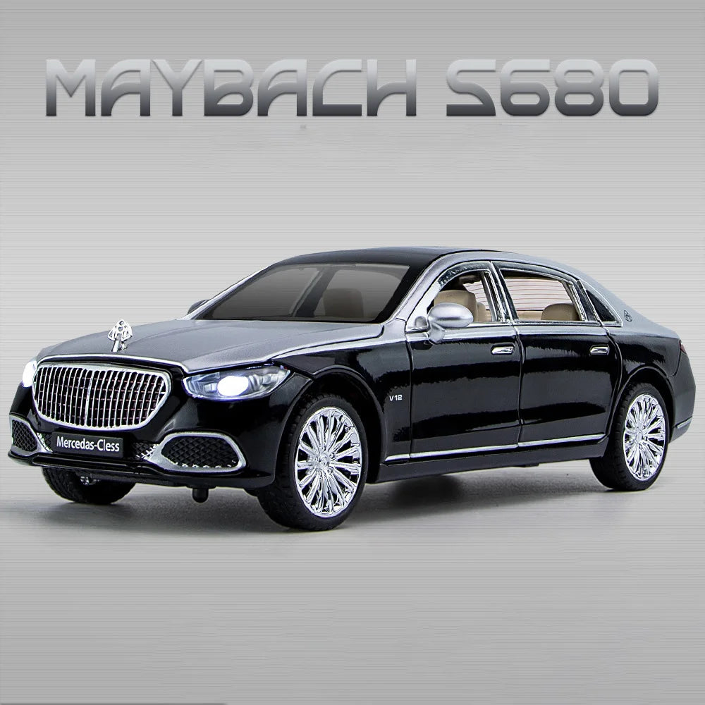 1:24 Maybach S680 Car Model Toy Doors Opened Sound Light Pull Back Diecast Metal Shock Absorption Models Boys Collection Gifts