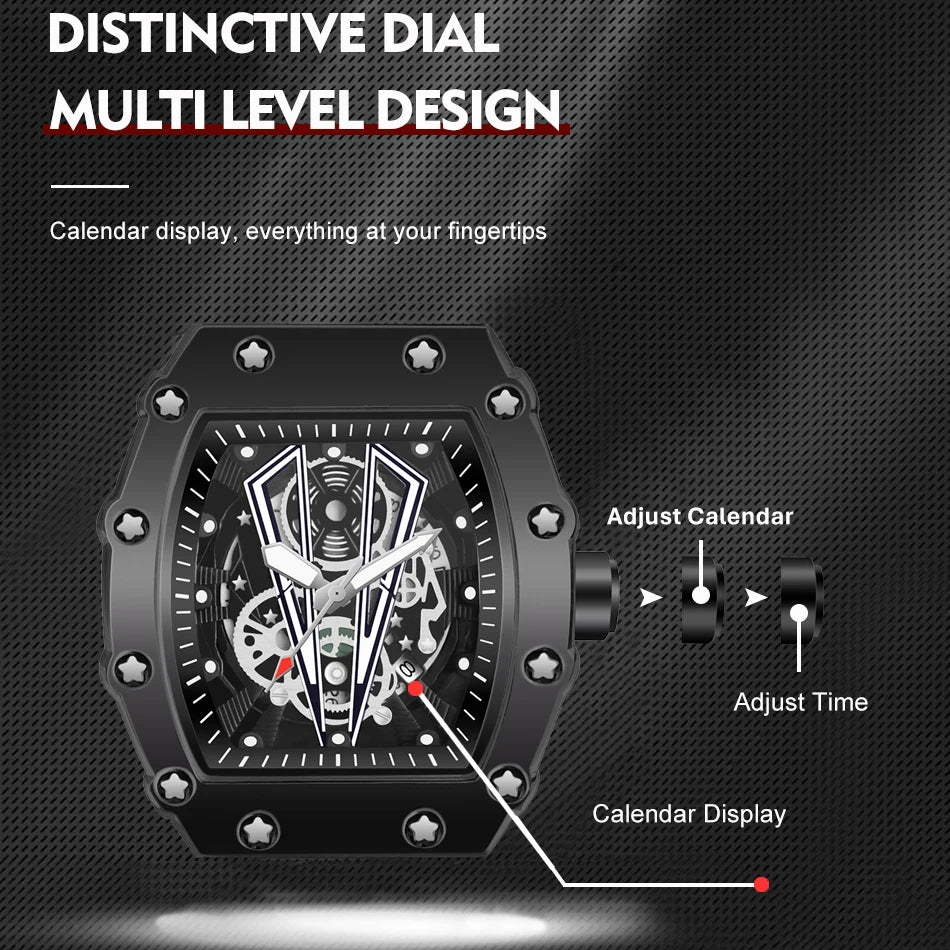 WWOOR Men's Watches Luxury Fashion Large Dial Quartz Clock 30M Waterproof Sport Square Luminous Watch For Men Silicone Strap Man