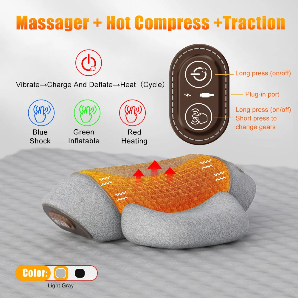 Electric Heating Cervical Massager Pillow Hot Compress Vibration Massage Neck Traction Relax Sleeping Pillow Spine Support