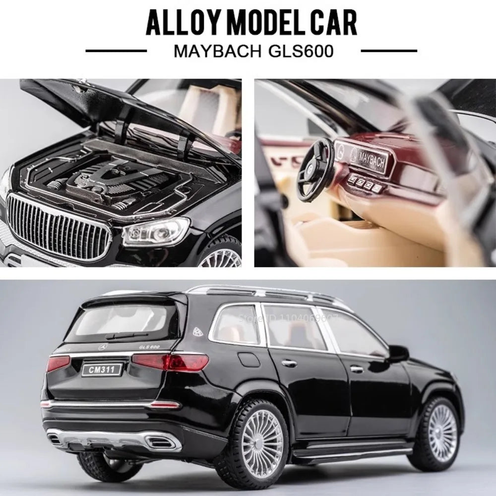 1:24 Maybach GLS600 Car Toy Model Doors Opened Sound Light Shock Absorption SUV Models Collection Decoration Gifts for Children