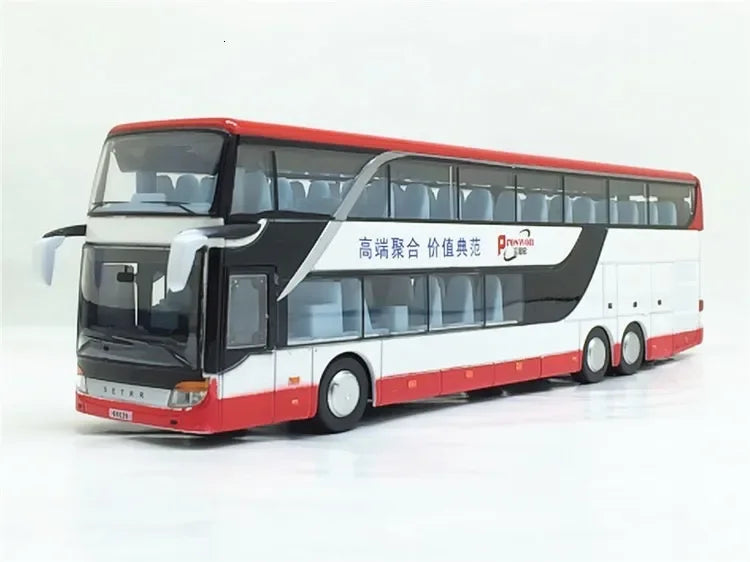 2025 new car Sale High quality 1:32 alloy + ABS pull back bus model,high imitation Double sightseeing bus,flash LED toy vehicle