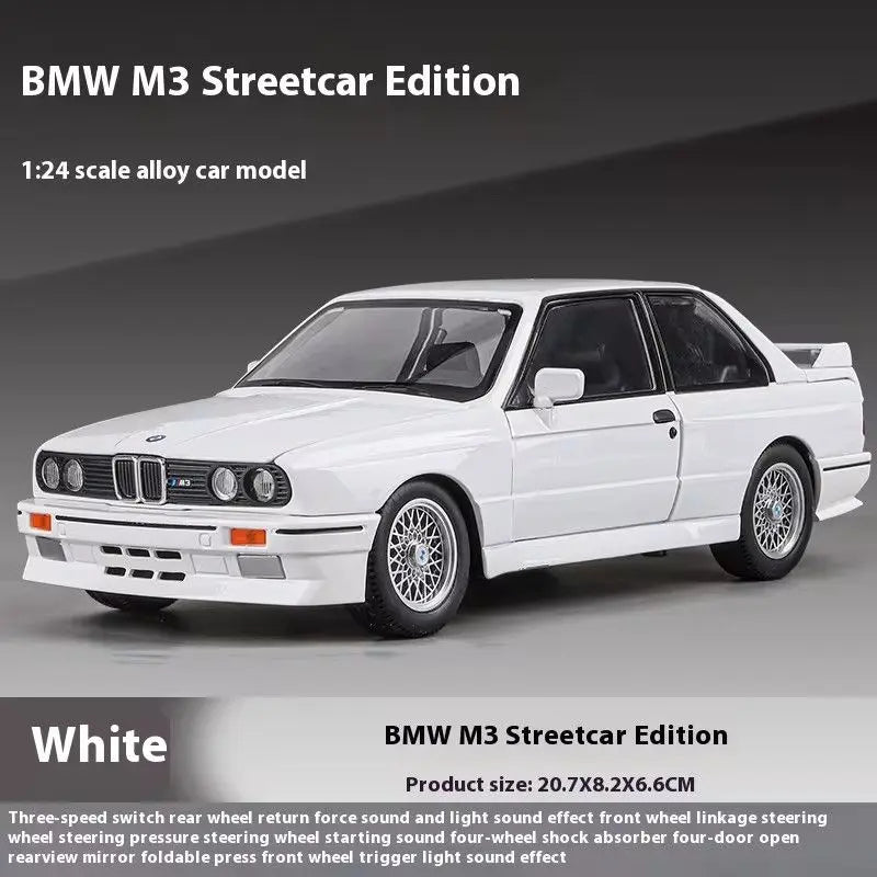 1:24 BMW M3 E30 1988 Supercar Alloy Car Model Sound and Light Pull Back Children's Toy Collectibles Birthday gift