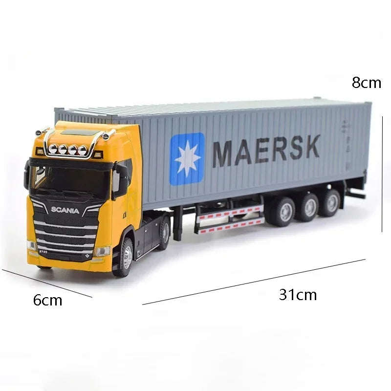 1:50 SCANIA Diecast Metal Model Toy Container truck Pull Back With Sound & Light Trailer Car Toys Xmas Gifts