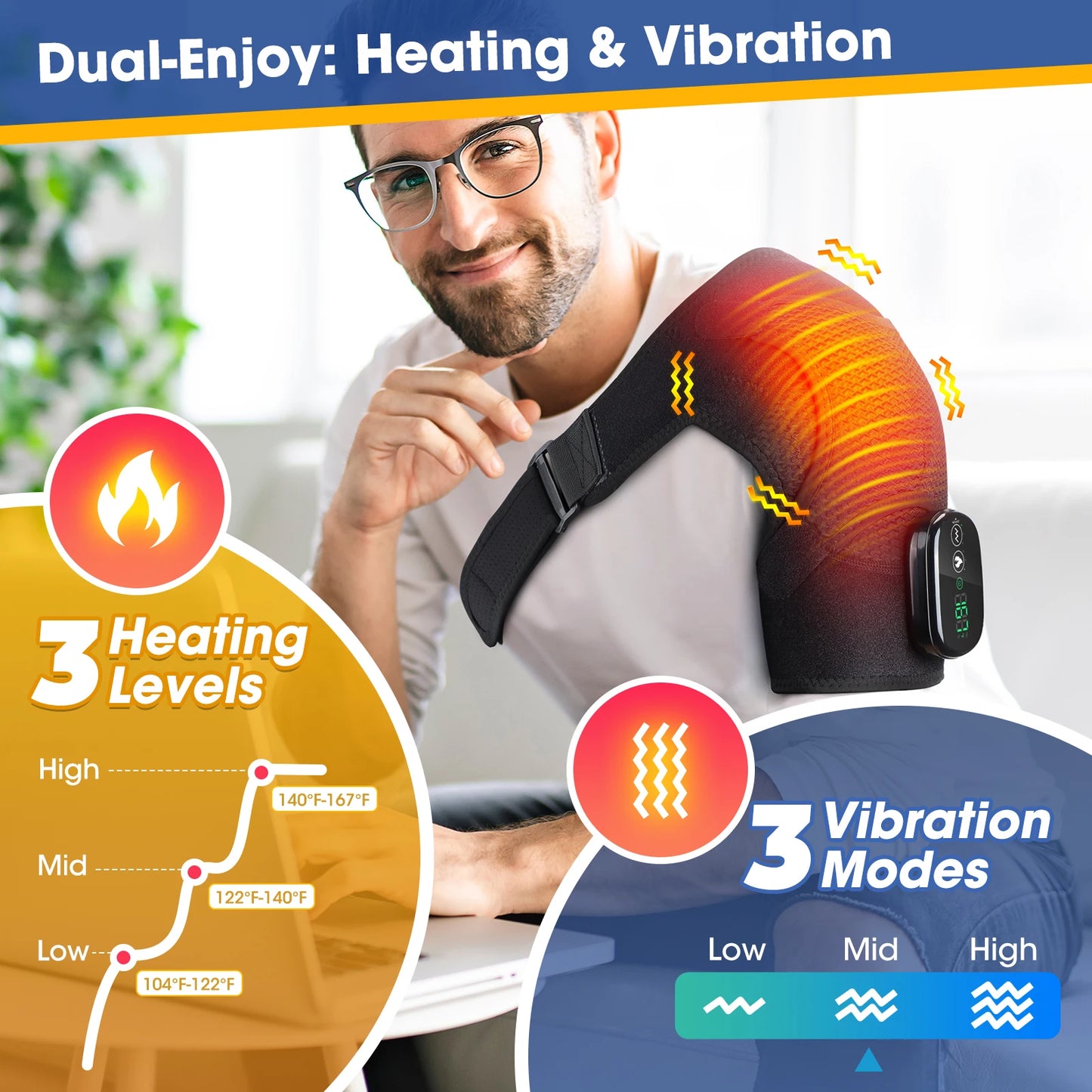 Electric Heating Shoulder Support Belt Vibration 3 Levels Temperature Adjustment Cold Warm Body Relaxation Tool for Both Side