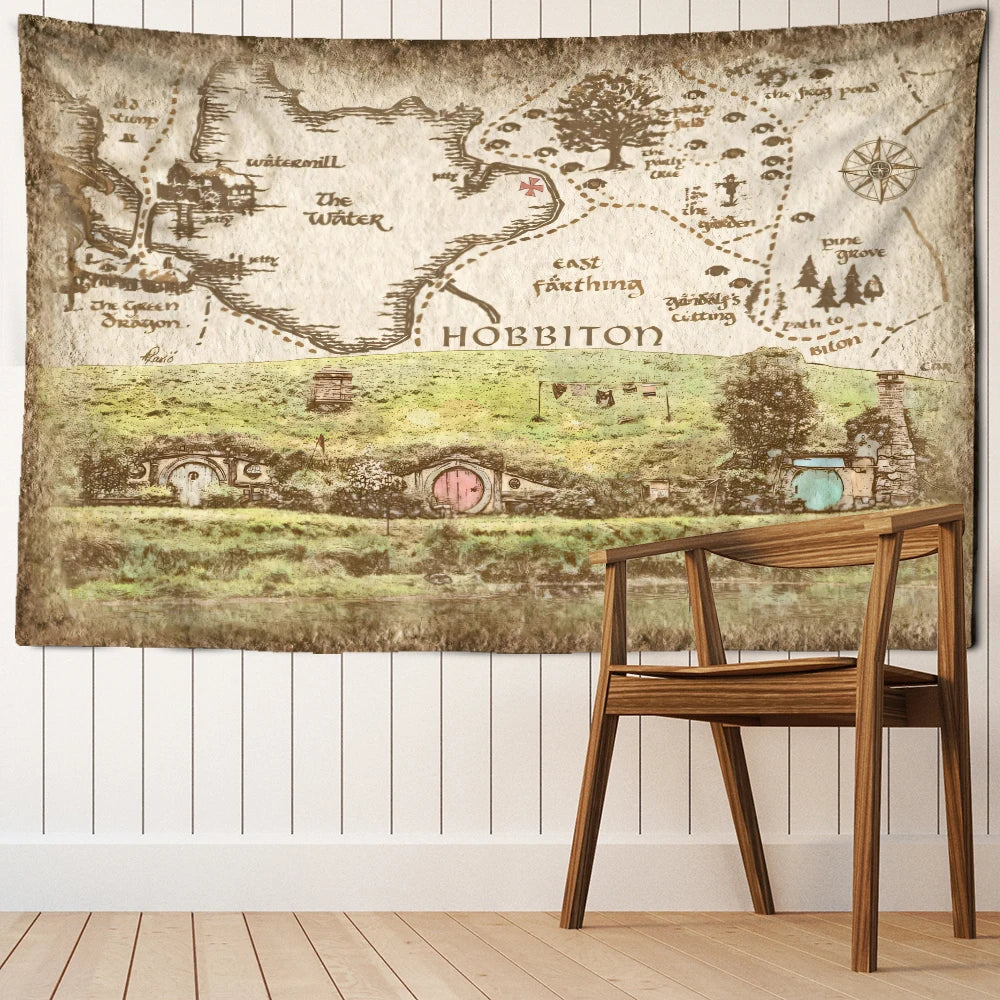 Retro Mountain Forest Map Tapestry Wall Hanging Bohemian Abstract Art Hippie Tapiz Aesthetics Room Dormitory Home Decor