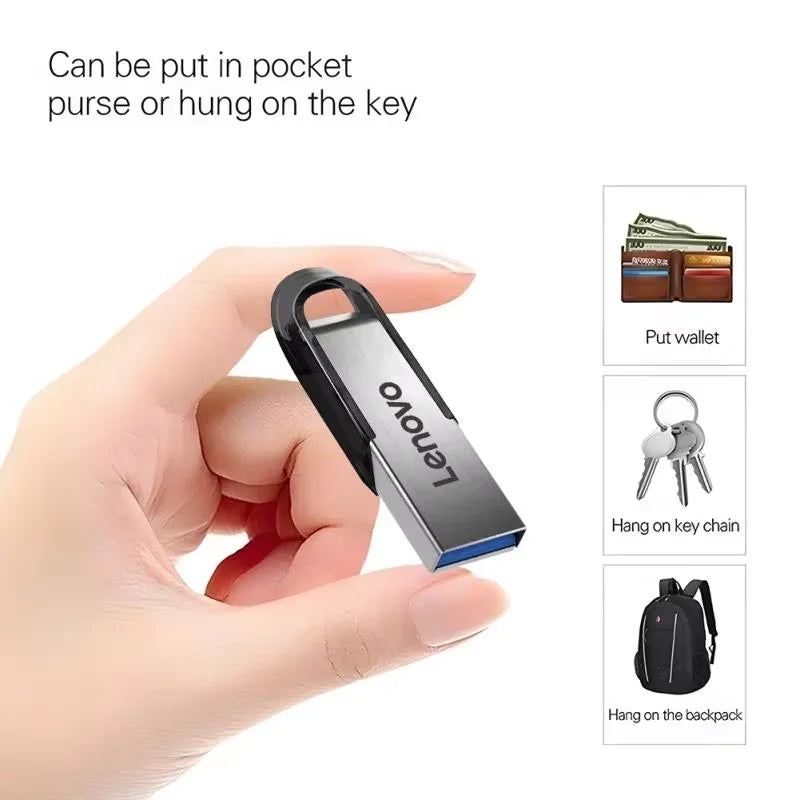 Lenovo Usb Flash Drive 2TB 1TB 3.0 Waterproof High Speed USB Stick Portable 128GB SSD 512GB Metal Pendrive U Disk Memorie For PC