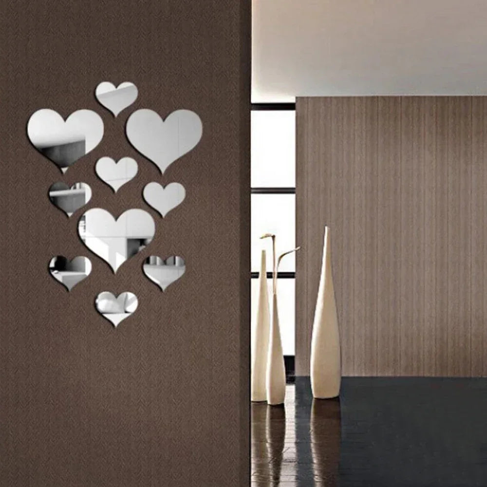 DIY Decorative 10Pcs/Set Durable Love Heart Stickers Wall Sticker Mirror Mural 3D Decal Simple Removable Paster Home Decoration