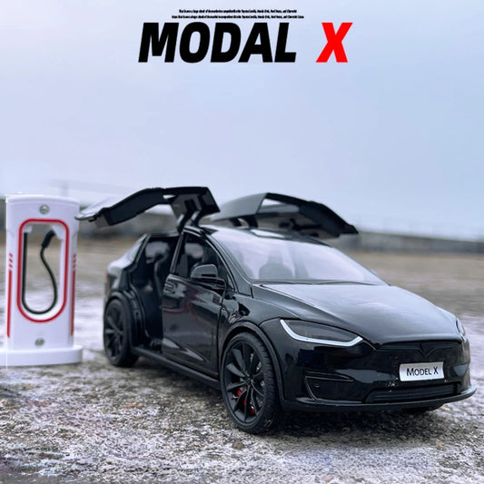 1:24 Tesla Model X Simulation Alloy Car Model Vehicle Sound And Light Pull Back Toy Car Boy Collection Decoration Gift C292