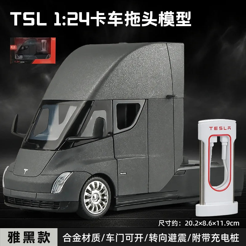 1:24 Tesla SEMI truck Head Trailer Model Metal Alloy Diecast Sound & Light Gift With Boys Collection Car Model Toy C325