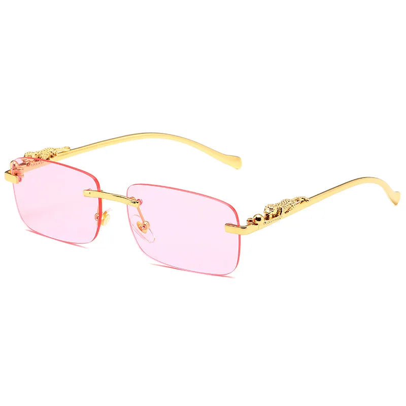 Square Rimless Sunglasses Women Men Cut Edge Golden Leopard Small Frame Sun Glasses Designer Retro Shade Eyewear UV400 oculos