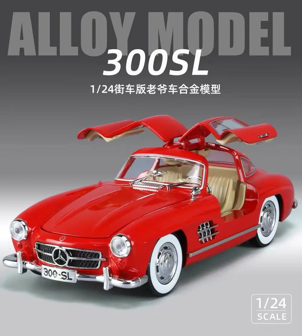 1:24 Scale Car Model Mercedes Benz 300SL Alloy car Model Classic Vintage Diecast Metal Sound Light Collecties Childrens Toy Gift