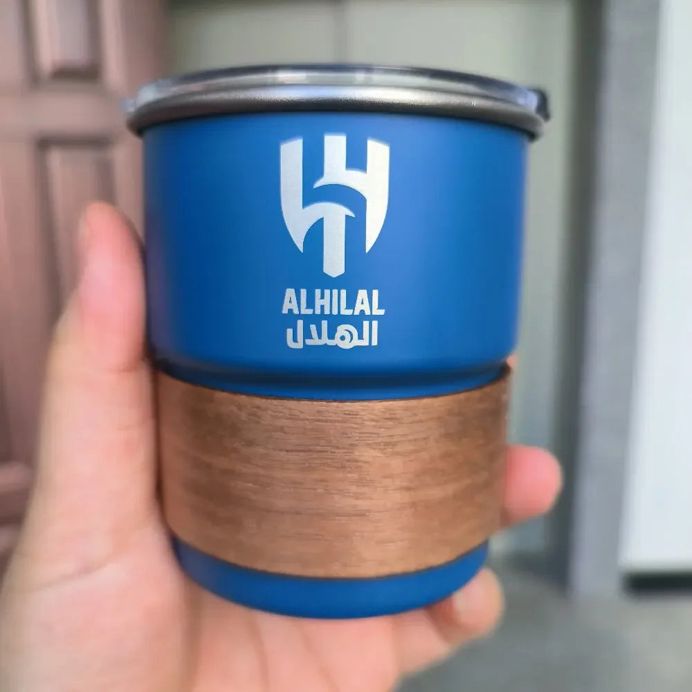 Al-Hilal Saudi logo Stainless Steel Cup Beer Mug with Lid 300ml Outdoor Camping Coffee Mug Wholesale Custom Insulated cup Weird