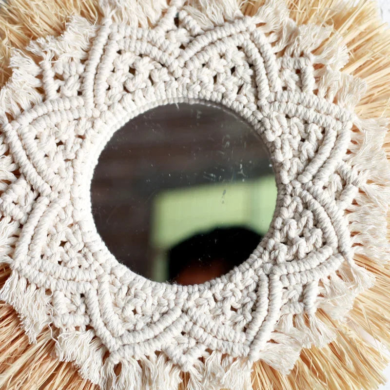 Bohemian Home Decoration Straw Hand-woven Mirror Wall Decoration Hotel Home Party Decoration Mirrors for Bedroom