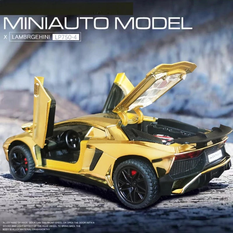 1:32 Electroplated Lamborghini SVJ LP750 Super Car Model with Sound Light Children Boy Diecast Toy Vehicle Miniature Voiture